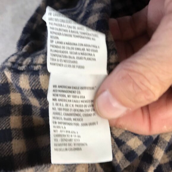 American Eagle Mens Shirt LT Brown Checkered Flannel Button Up Casual - Picture 8 of 10